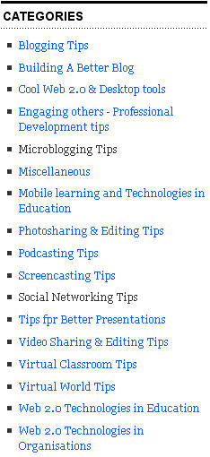 Image of categories used on my personal blog