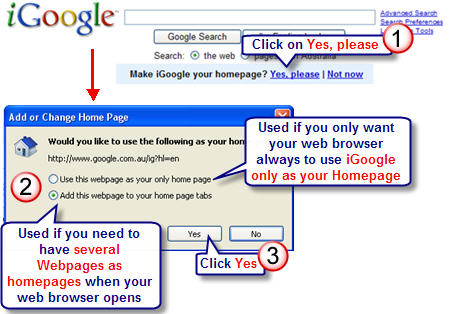 Image of setting iGoogle as homepage