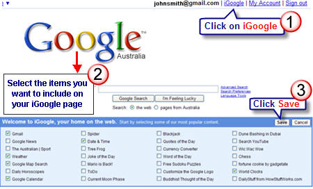 Image of setting up iGoogle page