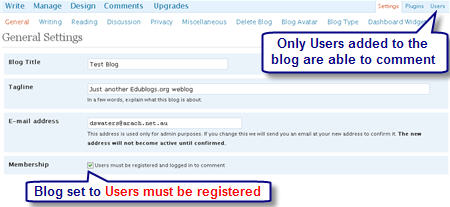 Image of registered user setting