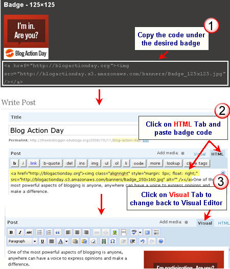Image of adding badge for Blog Action Day