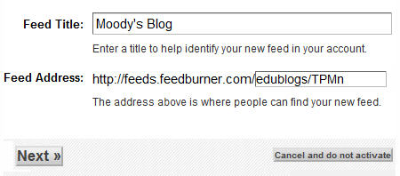Feedburner title and URL