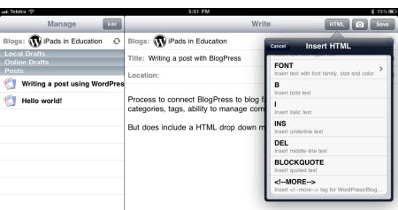 Using the BlogPress simple HTML toolbar
