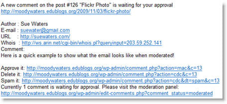 Image of comment moderation email