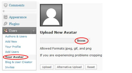 Browse to locate avatar image