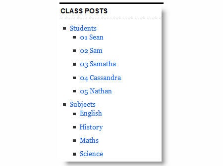 Example of organising categories using Parent Categories